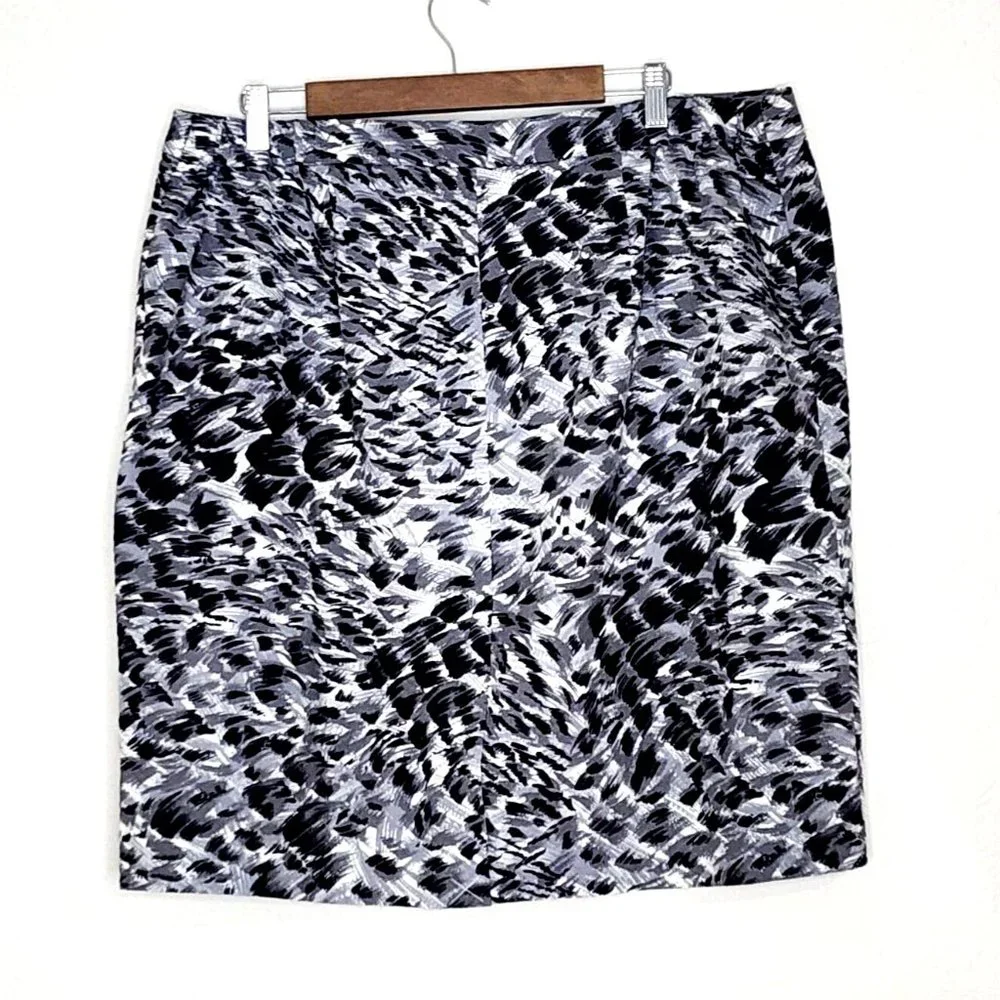 Talbots Gray Black Straight Skirt NWT $119 Animal Print 2-Way Front Zip